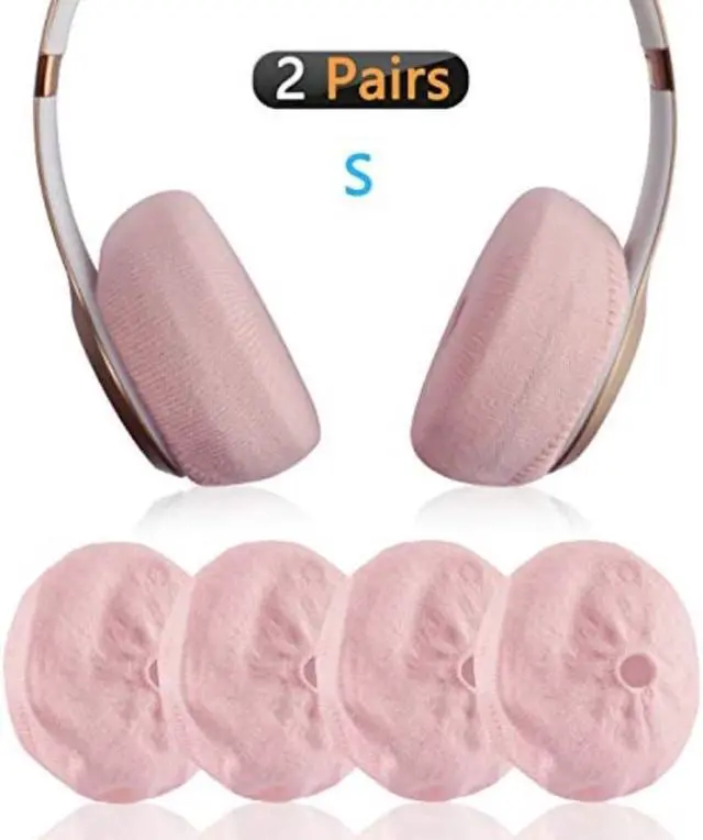 Alt view image 4 of 9 - Geekria 2 Pairs Small Knit Fabric Washable Headphone Covers with Cable Hole /Earphone Covers/Ear Pads Protector/Stretchable Sanitary Earcup, Fits 1.57"-3.15" Headsets (Pink)
