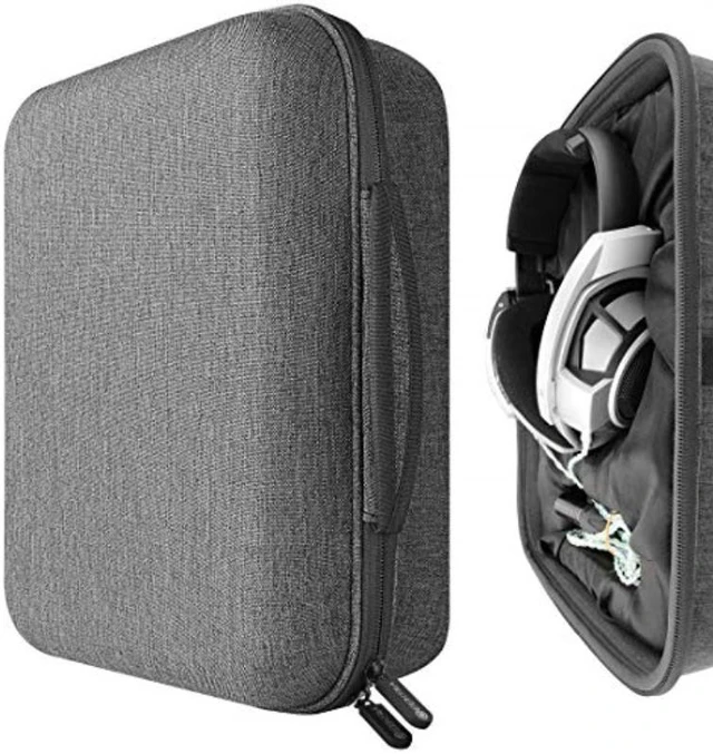 Alt view image 9 of 10 - Geekria Shield Case for Large-Sized Over-Ear Headphones, Replacement Protective Hard Shell Travel Carrying Bag with Cable Storage, Compatible with Sennheiser HD820 (Drak Grey)