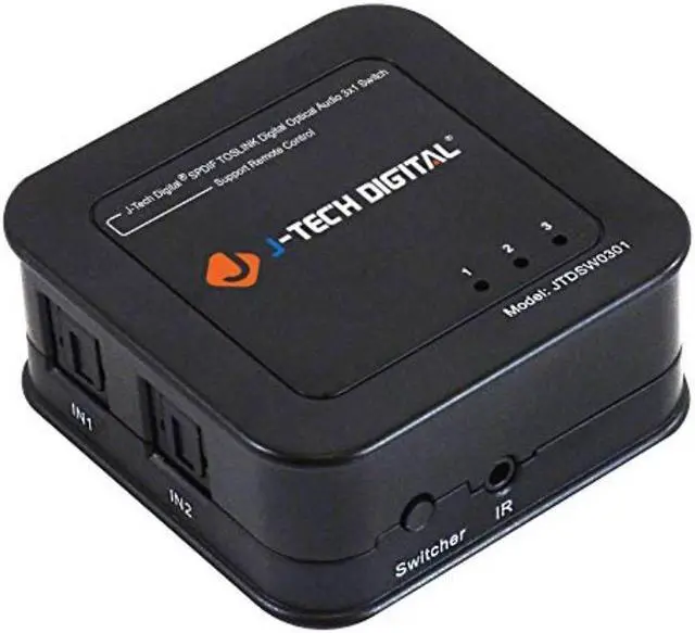 Alt view image 7 of 7 - J-Tech Digital Premium Quality SPDIF TOSLINK Digital Optical Audio 3x1 Switch with Remote Control (Three Inputs one Output)