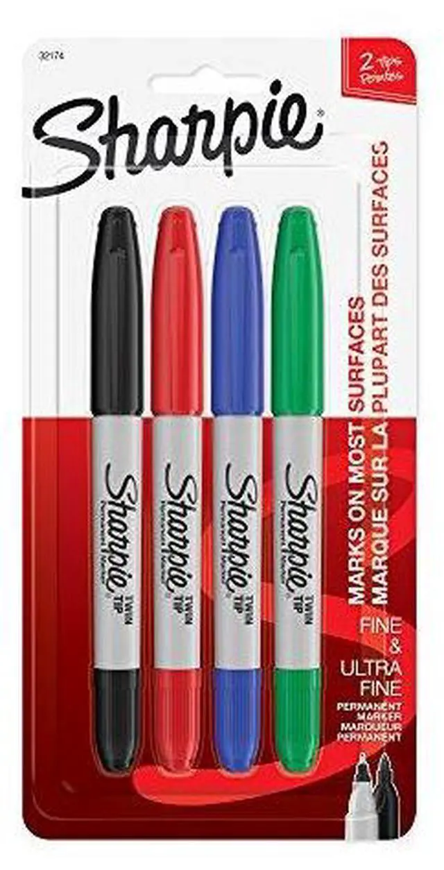 Alt view image 7 of 11 - SHARPIE 32174PP Twin Tip Permanent Marker Set, Black, Blue, Green, Red, Fine