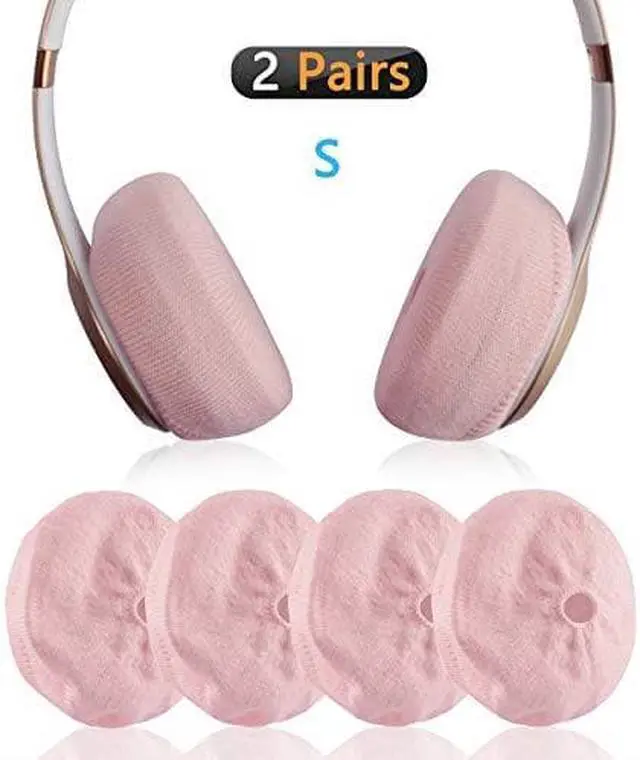 Alt view image 3 of 9 - Geekria 2 Pairs Small Knit Fabric Washable Headphone Covers with Cable Hole /Earphone Covers/Ear Pads Protector/Stretchable Sanitary Earcup, Fits 1.57"-3.15" Headsets (Pink)