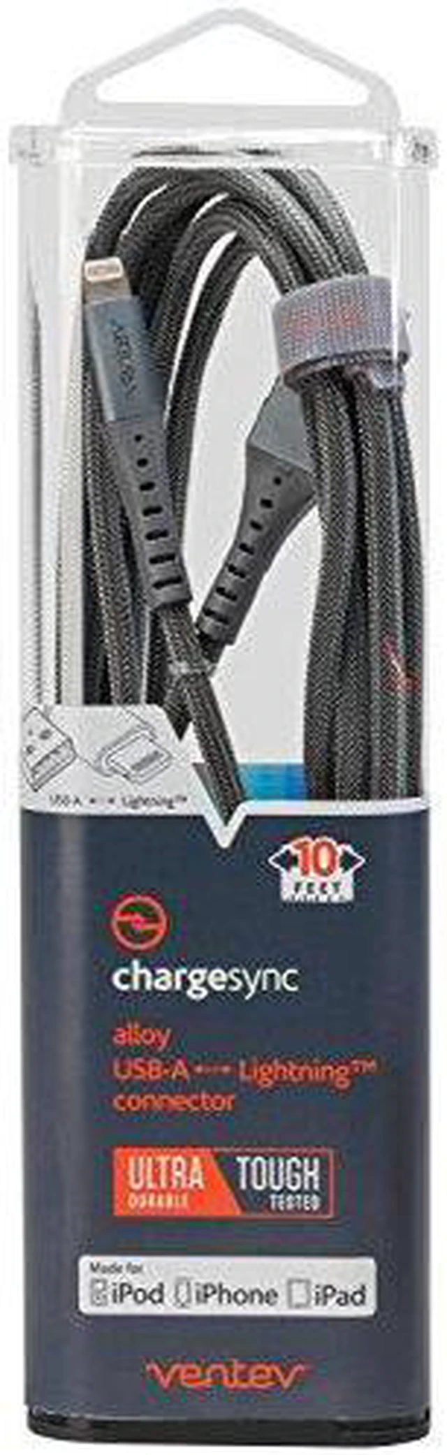Alt view image 3 of 15 - Ventev Charge/Sync Alloy Lightning Cable 10ft Steel Gray Charge/Sync Cables