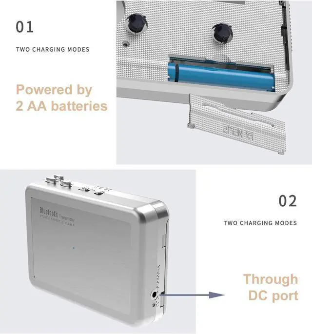 Alt view image 4 of 7 - DIGITNOW! Bluetooth Walkman Cassette Player Bluetooth Transfer Personal Cassette, 3.5mm Headphone Jack and Earphones Included