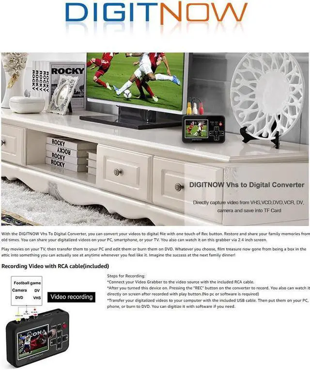 Alt view image 4 of 7 - DIGITNOW Video Converter Video to Digital Converter,VHS to Digital Converter to Capture Video from VCR's,VHS Tapes,Hi8,Camcorder, DVD,TV Box and Gaming Systems