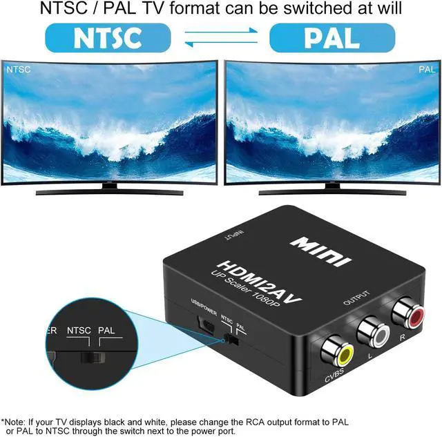 Alt view image 7 of 7 - HDMI to RCA, DIGITNOW 1080P Mini HDMI to Analogue AV 3RCA CVBS Composite HD Video Audio Converter Adpter Supports PAL/NTSC with USB Charge Cable for PC Laptop PS4 PS3 Xbox Blue-Ray HDTV Camera DVD