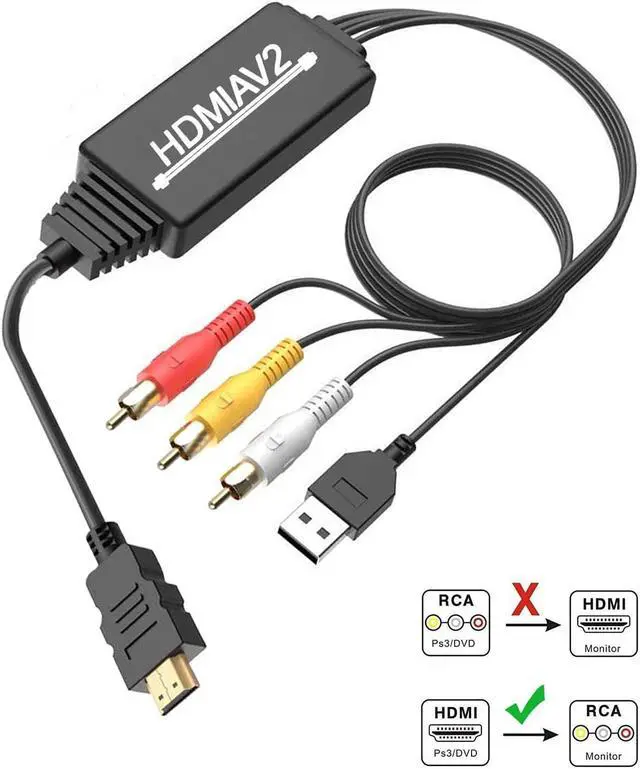 Alt view image 2 of 7 - HDMI to RCA, HDMI to RCA Converter Adapter, 1080P HDMI to AV 3RCA CVBs Composite Video Audio Supports NTSC for PC, Laptop, HDTV, DVD, VHC VCR