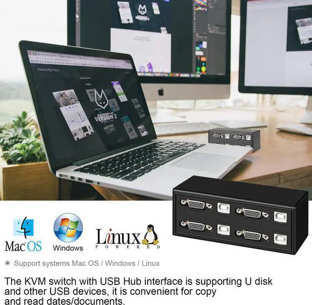 Alt view image 5 of 7 - 4 Port USB KVM Switch Box, VGA Monitor Switcher 4 in 1 Out Support 1080P for 4 Computers Sharing one HD Monitor and one Keyboard, Mouse, and Printer.