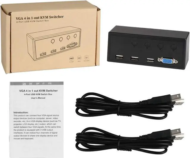 Alt view image 7 of 7 - 4 Port USB KVM Switch Box, VGA Monitor Switcher 4 in 1 Out Support 1080P for 4 Computers Sharing one HD Monitor and one Keyboard, Mouse, and Printer.