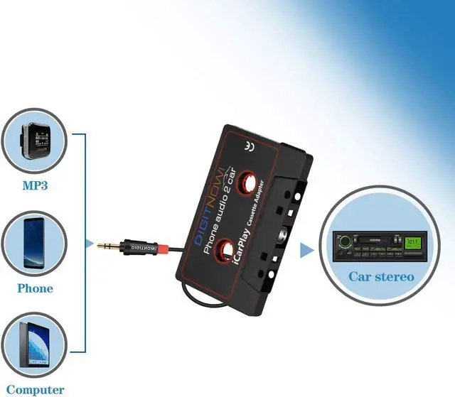 Alt view image 3 of 5 - DIGITNOW 3.5mm Car Audio Cassette Adapter for Smartphone/MP3 Player/CD Player/Mini Disk Player iPhone/iPod, 4.6 Inch Cable(Black)