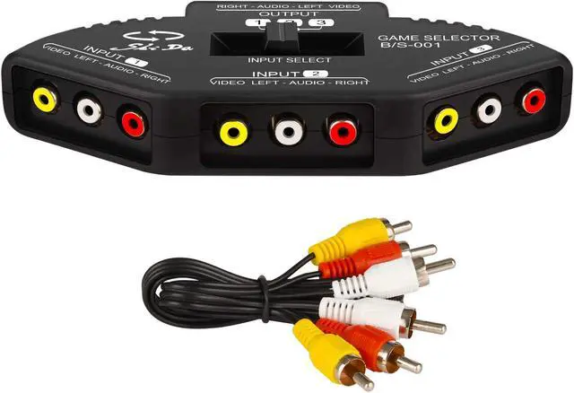 Main image of RCA Splitter with 3-Input and 1-Output, Audio and Video RCA Switch Box with Cable for Connecting 3 RCA Signal Devices to 1 Monitor