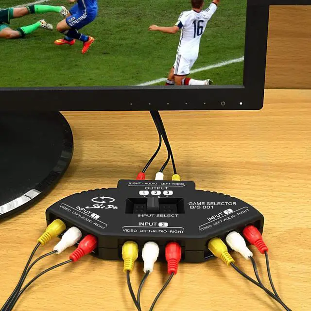 Alt view image 5 of 5 - RCA Splitter with 3-Input and 1-Output, Audio and Video RCA Switch Box with Cable for Connecting 3 RCA Signal Devices to 1 Monitor