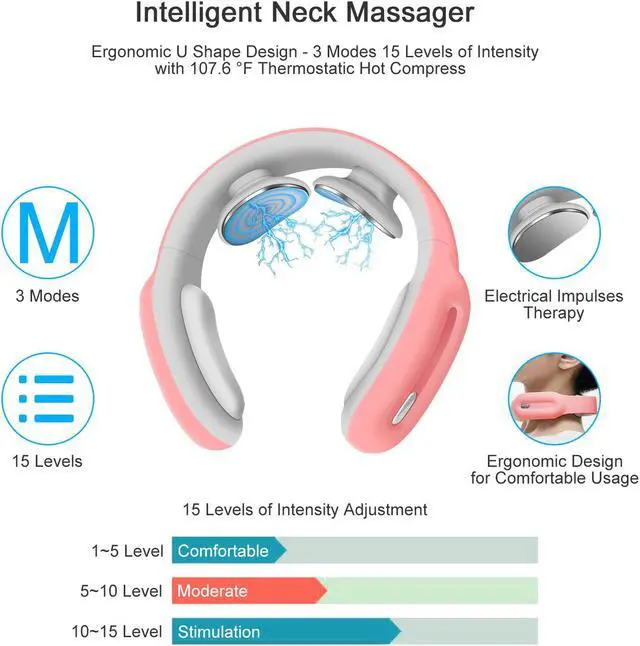 Alt view image 3 of 7 - Neck Massager, Intelligent Neck Massage with Heat, 3 Modes 15 Levels Deep Tissue Electric Massager Use at Home Office Car for Pain Relief