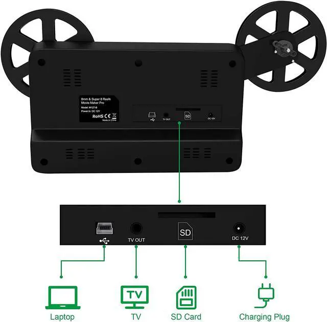 Alt view image 6 of 7 - 8mm & Super 8 Reels to Digital MovieMaker Film Sanner Converter, Pro Film Digitizer Machine with 2.4" LCD, Convert 3 inch and 5 inch 8mm Super 8 Film reels into 1080P Digital Videos,with 32 GB SD Card