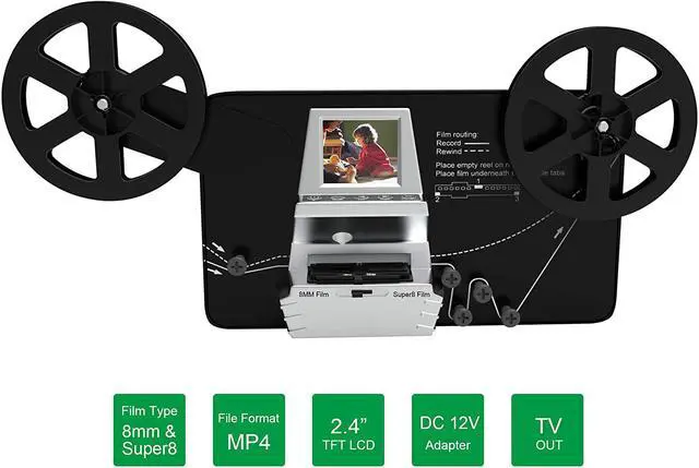 Alt view image 5 of 7 - 8mm & Super 8 Reels to Digital MovieMaker Film Sanner Converter, Pro Film Digitizer Machine with 2.4" LCD, Convert 3 inch and 5 inch 8mm Super 8 Film reels into 1080P Digital Videos,with 32 GB SD Card