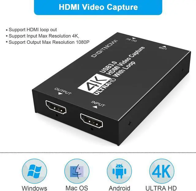 Alt view image 4 of 7 - DIGITNOW 4K Video Capture Card with Loop Out, HDMI USB 3.0 Video Capture Device, Full HD 1080P for Live Streaming Broadcasting, Video Conference, Teaching, Gaming