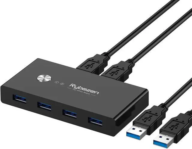 Main image of USB 3.0 Switch Selector, KVM Switcher for 2 PC Sharing 4 USB Devices, One-Button Swapping for Keyboard, Mouse, Scanner, Printer, Computer