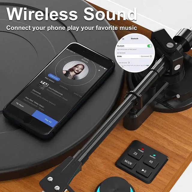 Alt view image 4 of 6 - DIGITNOW Vinyl Record Player with Magnetic Cartridge & Adjustable Counter Weight,Wireless Bluetooth Turntable HiFi System with 36 Watt Detachable Speakers for High Fidelity Sound.