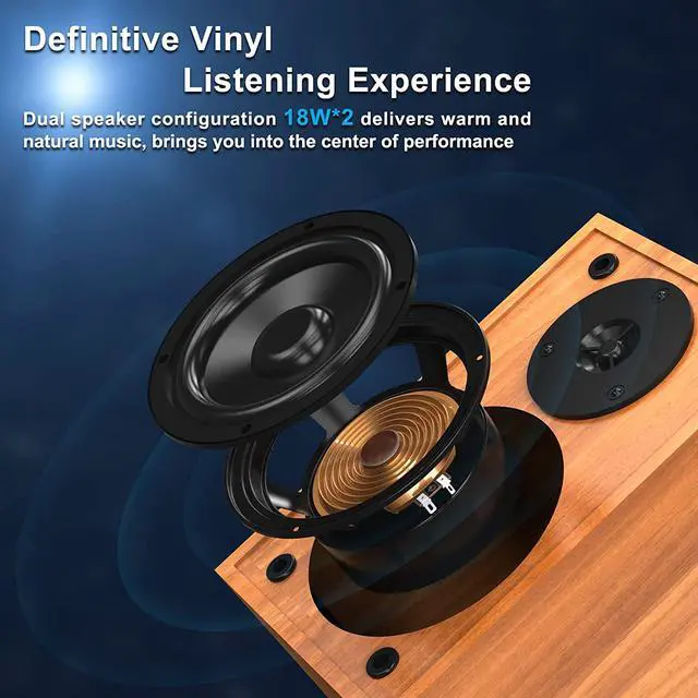 Alt view image 5 of 6 - DIGITNOW Vinyl Record Player with Magnetic Cartridge & Adjustable Counter Weight,Wireless Bluetooth Turntable HiFi System with 36 Watt Detachable Speakers for High Fidelity Sound.