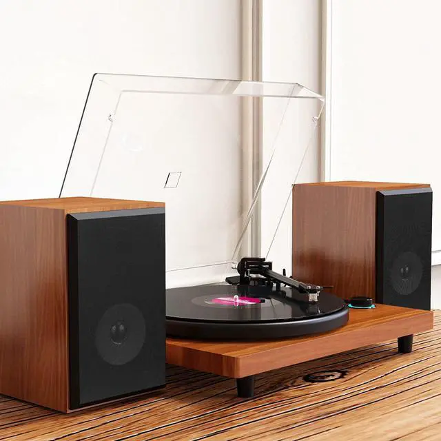 Alt view image 6 of 6 - DIGITNOW Vinyl Record Player with Magnetic Cartridge & Adjustable Counter Weight,Wireless Bluetooth Turntable HiFi System with 36 Watt Detachable Speakers for High Fidelity Sound.