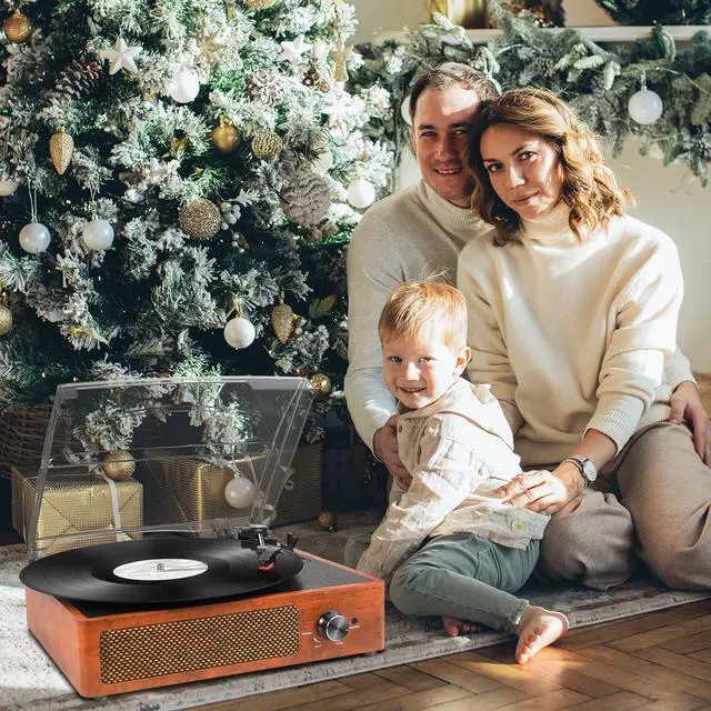 Alt view image 6 of 6 - Bluetooth Record Player Belt-Driven 3-Speed Turntable, Vintage Vinyl Record Players Built-in Stereo Speakers, with Headphone Jack/ Aux Input/ RCA Line Out