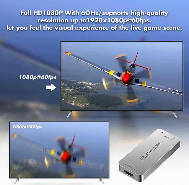 Alt view image 2 of 6 - DIGITNOW HDMI Capture Dongle Adapter Card, HDMI to USB 3.0, Full HD 1080p 60FPS Live Streaming Game Capture Video Grabber for PS4 Xbox One 360, Drive-Free Compatible with Linux/Mac OS/ windows10/7/xp