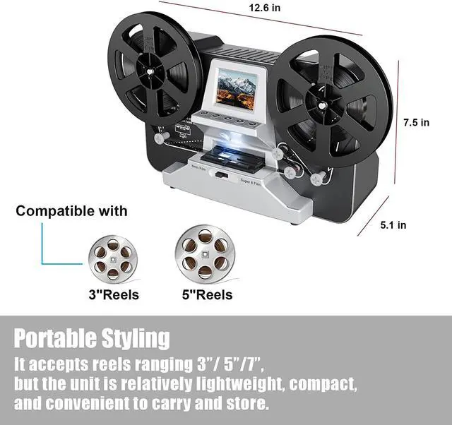 Alt view image 4 of 6 - 8mm & Super 8 Reels to Digital MovieMaker Film Sanner Converter, Pro Film Digitizer Machine with 2.4" LCD, Black (Convert 3 inch and 5 inch 8mm Super 8 Film reels into Digital) with 32 GB SD Card
