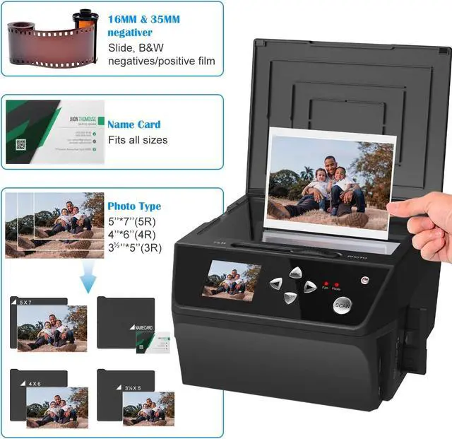 Alt view image 3 of 6 - 22MP Film &Slide Photo Multi-Function Scanner, Converts 135Film/35mm,110Film/16mmNegatives/Slide/Photo/Document/Business Card to HD 22MP Digital JPG Files, 8GB Memory Card Included