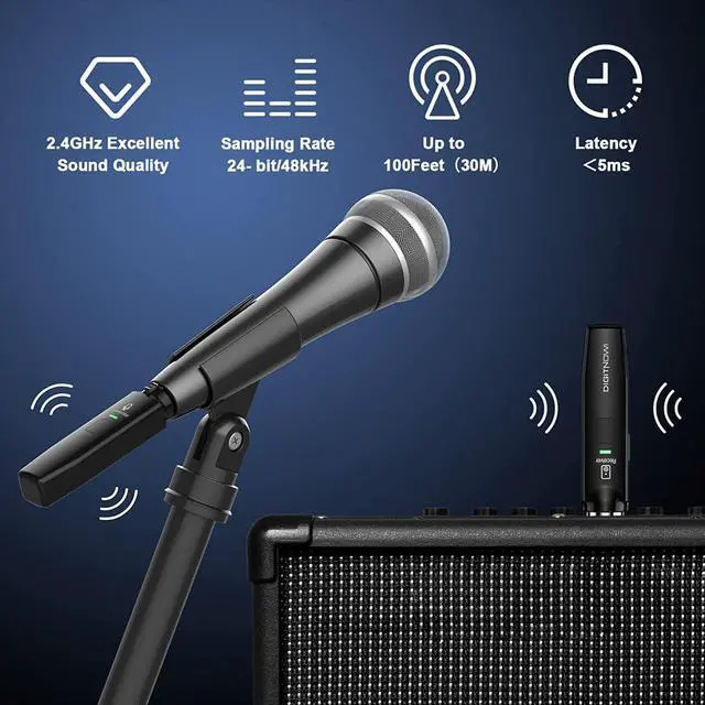 Alt view image 2 of 7 - Rybozen Microphone Wireless System, 2.4GHz Wireless Mic Adapter, Rechargeable Wireless XLR Transmitter and Receiver Compatible for Dynamic Microphone Audio Mixer, PA System and DSLR Camera, Black