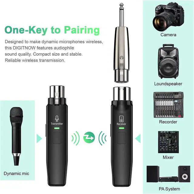 Alt view image 3 of 7 - Rybozen Microphone Wireless System, 2.4GHz Wireless Mic Adapter, Rechargeable Wireless XLR Transmitter and Receiver Compatible for Dynamic Microphone Audio Mixer, PA System and DSLR Camera, Black