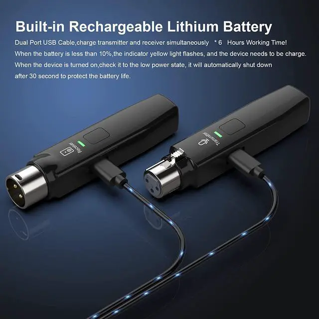 Alt view image 5 of 7 - Rybozen Microphone Wireless System, 2.4GHz Wireless Mic Adapter, Rechargeable Wireless XLR Transmitter and Receiver Compatible for Dynamic Microphone Audio Mixer, PA System and DSLR Camera, Black