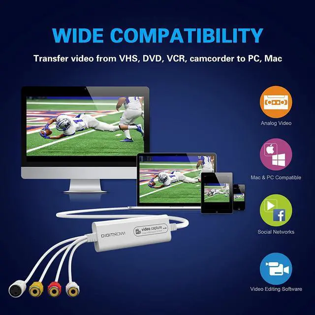 Alt view image 5 of 7 - DIGITNOW USB 2.0 Video Capture Card- Pro+ Version VHS to Digital Converter 1080P 30Hz , Suitable for Mac OS, iPad, Android, WinXP/7/8/10