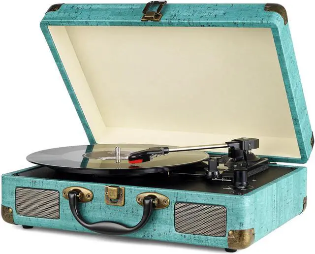 Main image of Record Player Vintage 3-Speed Bluetooth Vinyl Turntable with Stereo Speaker, Belt Driven Suitcase Vinyl Record Player