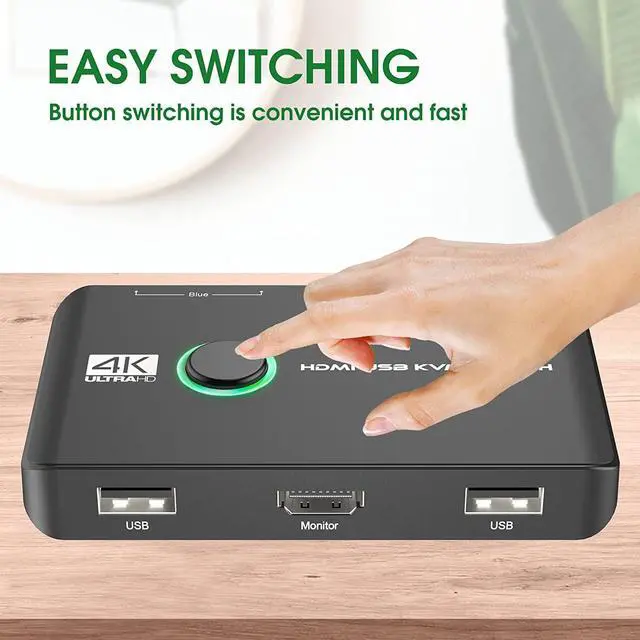 Alt view image 5 of 7 - 4K KVM Switch HDMI 2 Port Box, USB HDMI Switches for 2 Computers Share Keyboard Mouse Printer and one HD Monitor, Support 4K@60Hz, with 2 USB Cables and 2 HDMI Cables