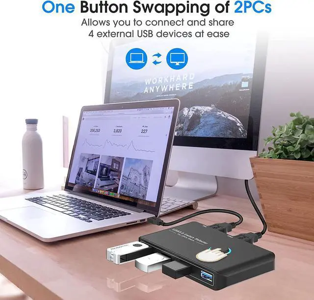 Alt view image 3 of 7 - USB 3.0 Selector KVM Switch for 2 Computers Sharing 4 USB Devices Peripheral Switcher Box Hub for Mouse, Keyboard, Scanner, Printer; for Mac/Windows/Linux; 2 Pack USB Cable Included