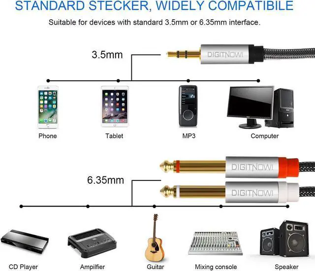 Alt view image 2 of 7 - DIGITNOW 3.5mm 1/8" TRS to Dual 6.35mm 1/4" TS Mono Stereo Y-Cable Splitter Cord for Smartphone, Computer, CD Player, Speakers and Home Systems Amplifier, 6.6Ft