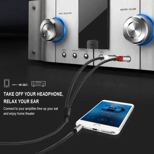 Alt view image 5 of 7 - DIGITNOW 3.5mm 1/8" TRS to Dual 6.35mm 1/4" TS Mono Stereo Y-Cable Splitter Cord for Smartphone, Computer, CD Player, Speakers and Home Systems Amplifier, 3.3 ft.