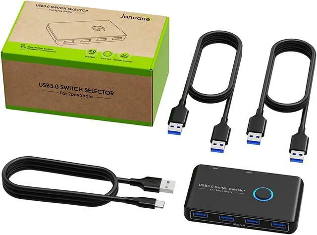 Alt view image 7 of 7 - USB 3.0 Selector KVM Switch for 2 Computers Sharing 4 USB Devices Peripheral Switcher Box Hub for Mouse, Keyboard, Scanner, Printer; for Mac/Windows/Linux; 2 Pack USB Cable Included