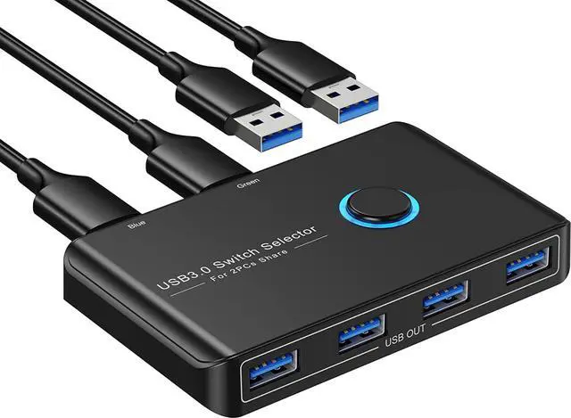 Main image of USB 3.0 Selector KVM Switch for 2 Computers Sharing 4 USB Devices Peripheral Switcher Box Hub for Mouse, Keyboard, Scanner, Printer; for Mac/Windows/Linux; 2 Pack USB Cable Included
