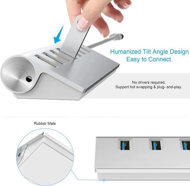 Alt view image 5 of 6 - USB 3.0 Hub 7 Ports, Aluminum USB Hub 3.0 with 5V/4A 20W Power Adapter and 4.9Ft USB Cable, USB Hub for MacBook, Mac Pro, Mac Mini, Laptop, Desktop