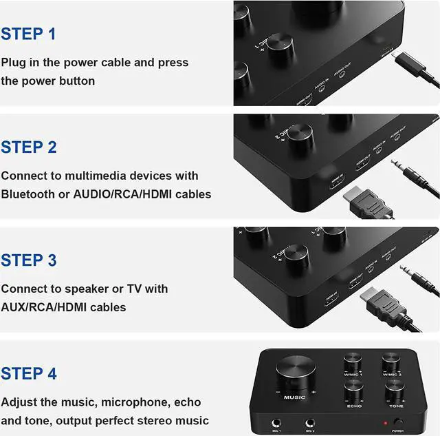 Alt view image 5 of 7 - Portable Karaoke Microphone Mixer System Set, with Dual UHF Wireless Mic, HDMI & AUX in/Out for Karaoke, Home Theater, Amplifier, Speaker