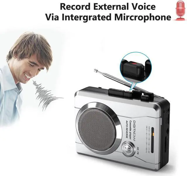 Alt view image 3 of 7 - DIGITNOW! AM/FM Portable Pocket Radio and Voice Audio Cassette Recorder, Personal Audio Walkman Cassette Player with Built-in Speaker and Earphone