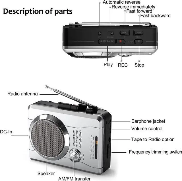 Alt view image 4 of 7 - DIGITNOW! AM/FM Portable Pocket Radio and Voice Audio Cassette Recorder, Personal Audio Walkman Cassette Player with Built-in Speaker and Earphone