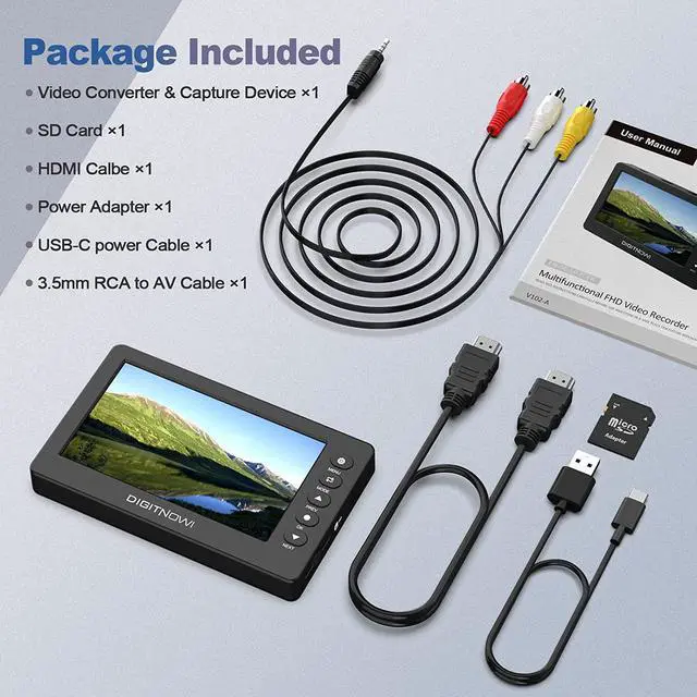 Alt view image 6 of 7 - DIGITNOW HD Video Capture Box 1080P 60FPS USB 2.0 Video to Digital Converter with 5" OLED Screen, AV&HDMI Video Recorder Capture from VCR, DVD, VHS Tapes, Hi8, Camcorders, Gaming Systems