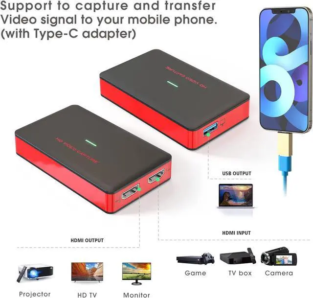 Alt view image 3 of 7 - Capture Card, USB 3.0 HDMI HD Game Video Capture Card with HDMI Loop-Out Support 1080P 60FPS HDMI Video, Game Recorder Box Device Live Streaming for Windows Linux Os X System Xbox 360,Wii U,PC,OBS