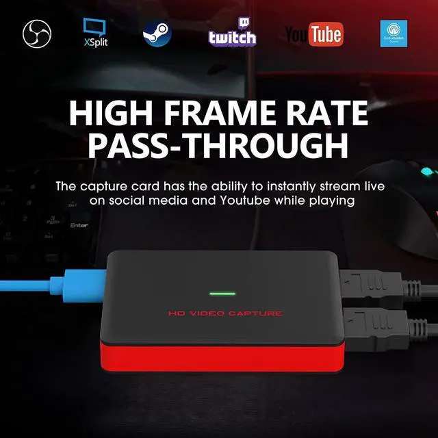 Alt view image 5 of 7 - Capture Card, USB 3.0 HDMI HD Game Video Capture Card with HDMI Loop-Out Support 1080P 60FPS HDMI Video, Game Recorder Box Device Live Streaming for Windows Linux Os X System Xbox 360,Wii U,PC,OBS