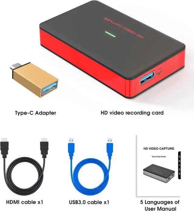 Alt view image 7 of 7 - Capture Card, USB 3.0 HDMI HD Game Video Capture Card with HDMI Loop-Out Support 1080P 60FPS HDMI Video, Game Recorder Box Device Live Streaming for Windows Linux Os X System Xbox 360,Wii U,PC,OBS