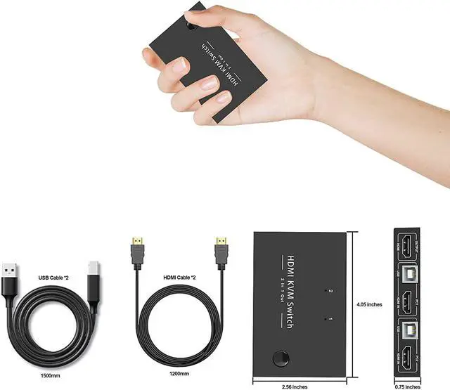 Alt view image 6 of 7 - 2 Ports KVM Switch HDMI, USB HDMI Switches for 2 Computers Share Wireless Keyboard Mouse and HD Monitor, Support Hotkey Switch and One Button Swapping, HD 4K (3840x2160)