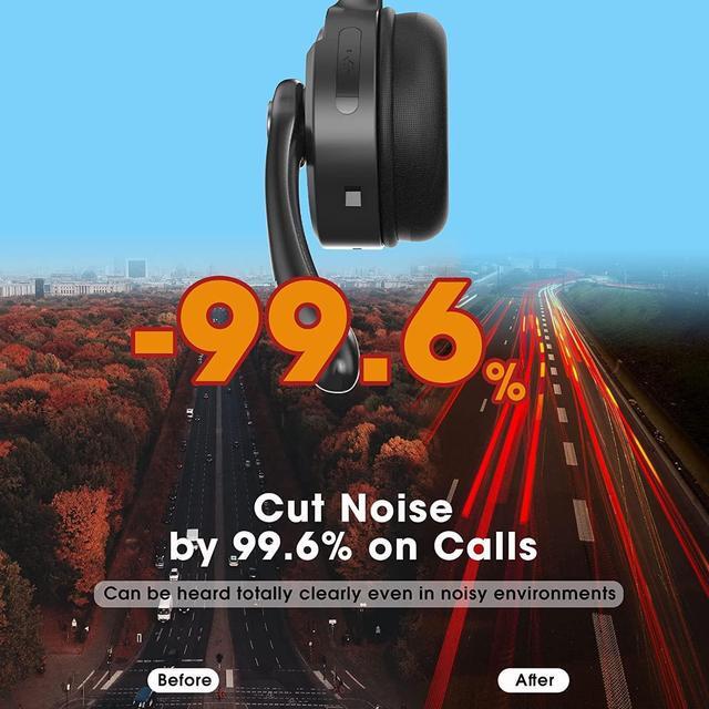 Alt view image 2 of 5 - Bluetooth Headset with Microphone, Noise Canceling Wireless On Ear Headphones, Bluetooth Headphones with Mic Charging Base, Phone Headset Mute Button for Laptop, Skype, Call Centers, Office, Trucker