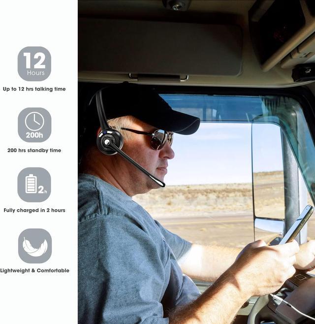 Alt view image 6 of 6 - Bluetooth Headset with Microphone,V5.1, Noise Canceling Wireless On Ear Headphones, Bluetooth Headphones with Mic, Phone Headset Mute Button for Laptop, Skype, Call Centers, Office, Trucker