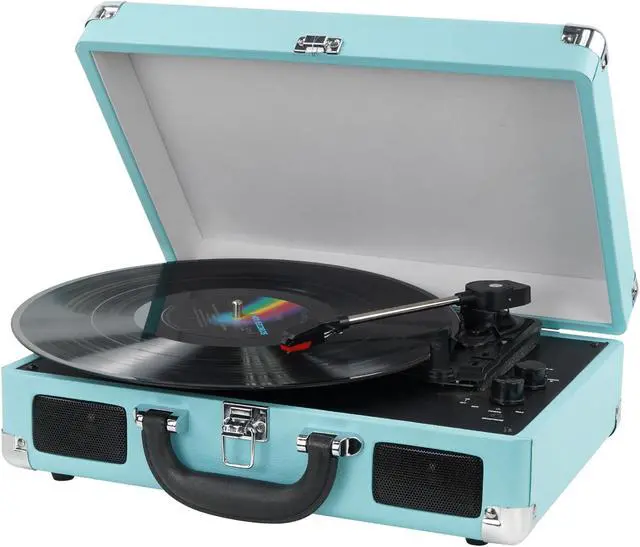 Main image of DIGITNOW Vinyl Record Player Wireless Turntable Bluetooth 3-Speed Portable Vintage Suitcase with Built-in Speakers - Blue